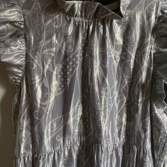 Marie Oliver Metallic Printed Tent Babydoll Tiered Ruffle Sleeves Retro Dress XS - Picture 6 of 15